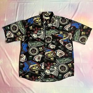 Montello Club Short Sleeve Button Down Casino Gambling Cards Men's Large